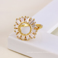 14k Gold-Plated Flower Shape Copper Ring with Zircon